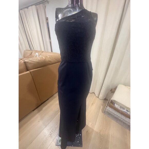 Adrianna Papell Midnight Lace Crepe Gown One-Shoulder Size 2 Formal Dress With S - Picture 1 of 7